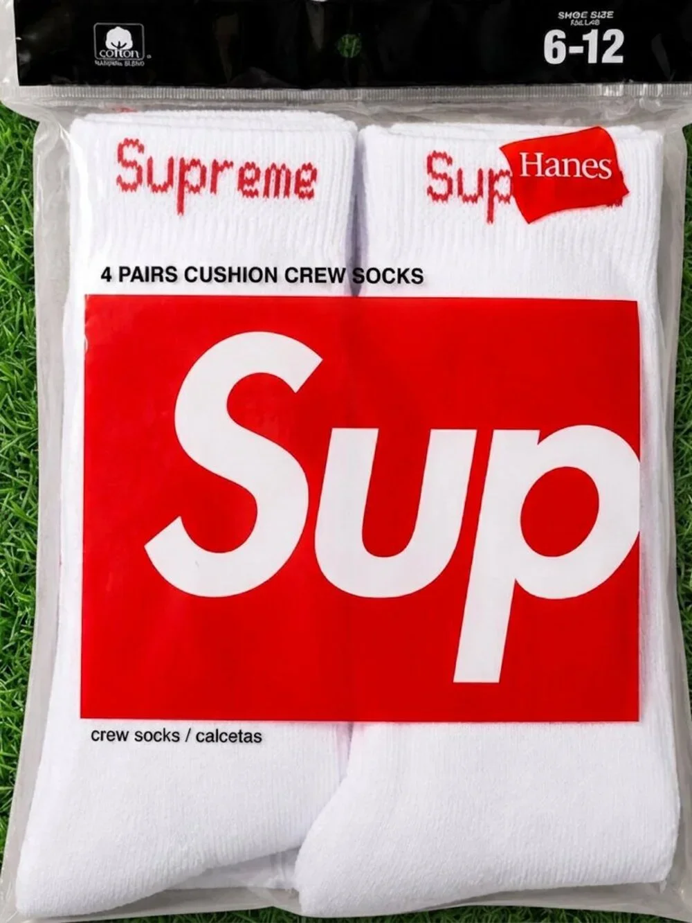 Supreme White Crew Socks - 2 Pairs Brand New - One Size 6-12